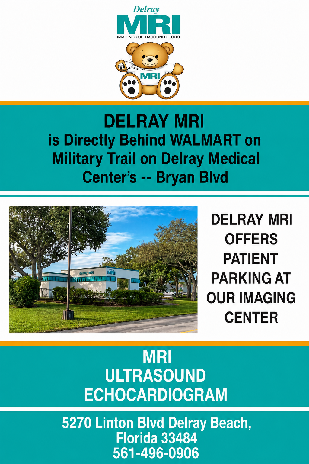 Directions and parking information for Delray MRI at 5270 Linton Boulevard