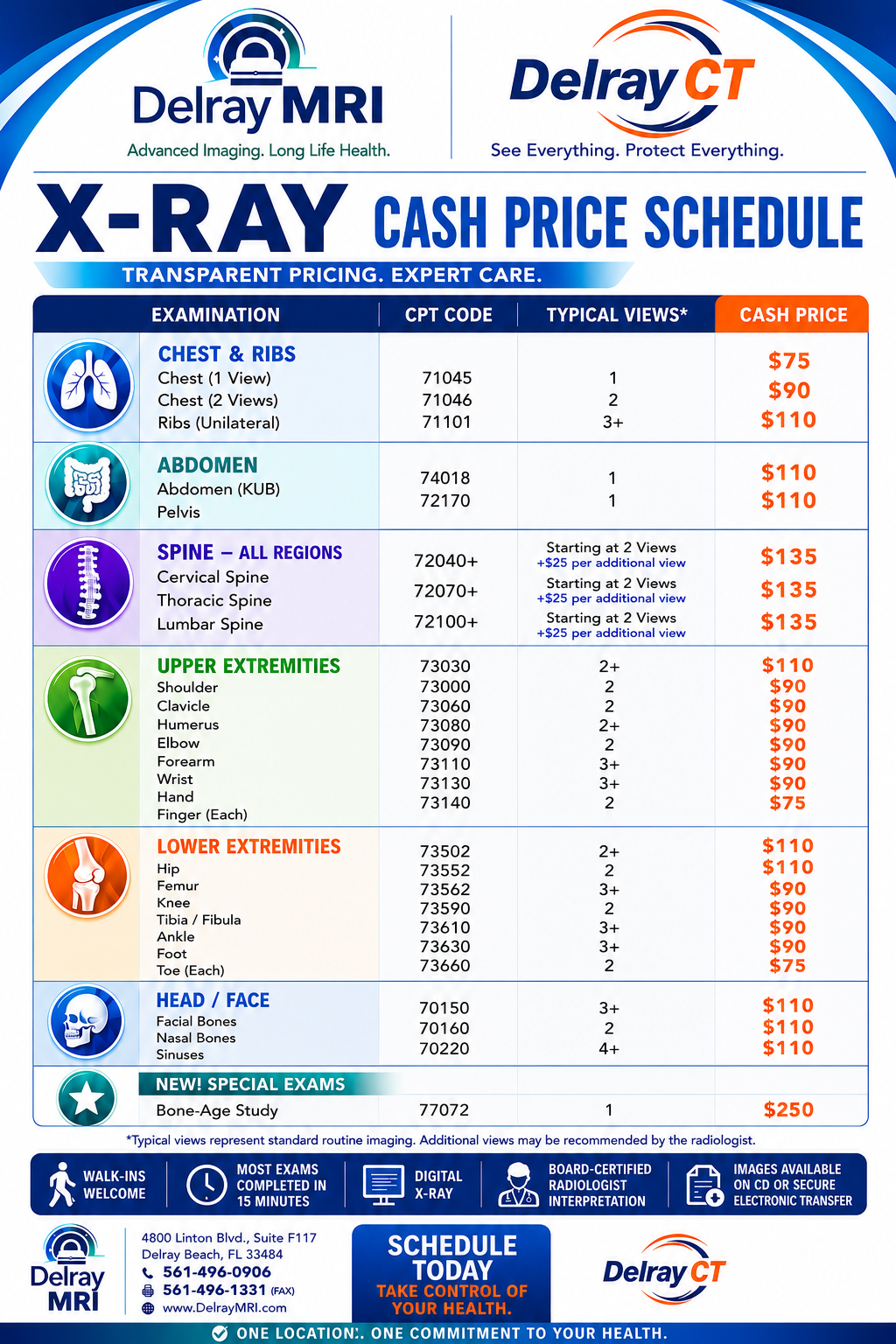 Delray MRI and Delray CT X-ray cash price schedule
